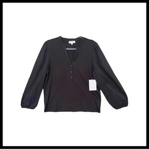 Calligraphie Black V-Neck Puff Sleeve Blouse